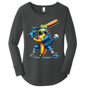 Banana Playing Baseball Fruit Lover Baseball Player Women's Perfect Tri Tunic Long Sleeve Shirt