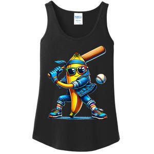 Banana Playing Baseball Fruit Lover Baseball Player Ladies Essential Tank