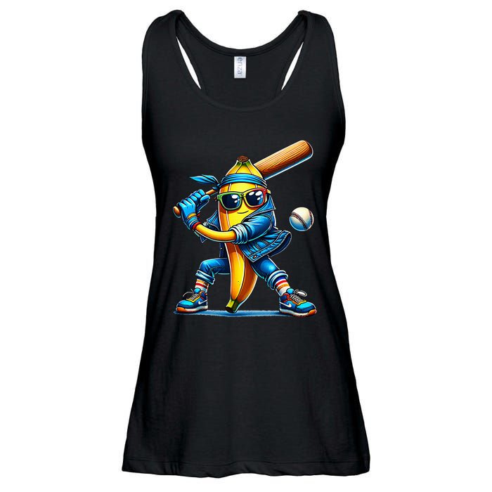 Banana Playing Baseball Fruit Lover Baseball Player Ladies Essential Flowy Tank