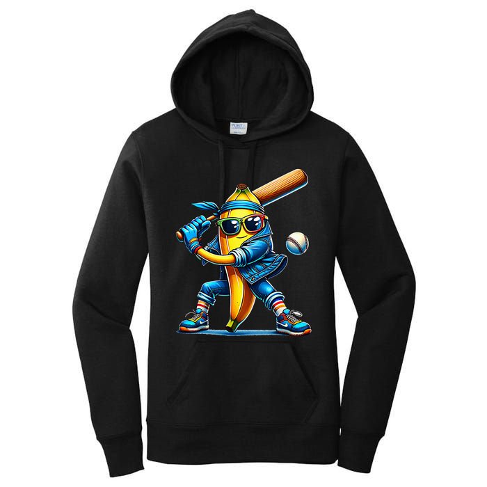 Banana Playing Baseball Fruit Lover Baseball Player Women's Pullover Hoodie