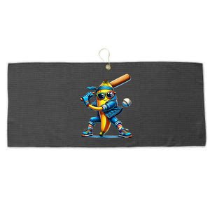 Banana Playing Baseball Fruit Lover Baseball Player Large Microfiber Waffle Golf Towel