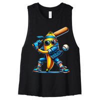 Banana Playing Baseball Fruit Lover Baseball Player Women's Racerback Cropped Tank