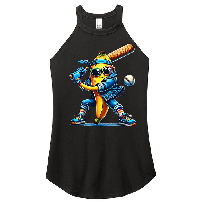 Banana Playing Baseball Fruit Lover Baseball Player Women's Perfect Tri Rocker Tank