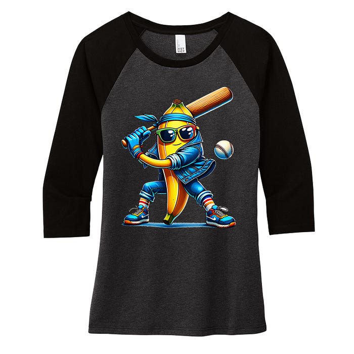 Banana Playing Baseball Fruit Lover Baseball Player Women's Tri-Blend 3/4-Sleeve Raglan Shirt