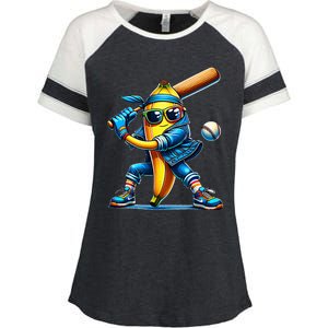 Banana Playing Baseball Fruit Lover Baseball Player Enza Ladies Jersey Colorblock Tee