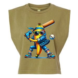 Banana Playing Baseball Fruit Lover Baseball Player Garment-Dyed Women's Muscle Tee