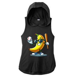 Banana Playing Baseball Fruit Lover Baseball Player Banana Ladies PosiCharge Tri-Blend Wicking Draft Hoodie Tank