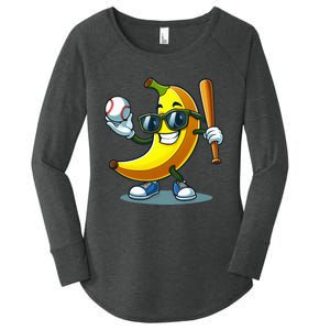 Banana Playing Baseball Fruit Lover Baseball Player Banana Women's Perfect Tri Tunic Long Sleeve Shirt