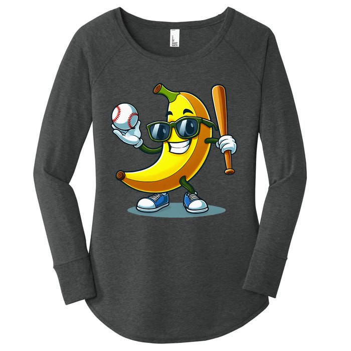 Banana Playing Baseball Fruit Lover Baseball Player Banana Women's Perfect Tri Tunic Long Sleeve Shirt