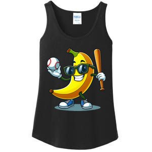 Banana Playing Baseball Fruit Lover Baseball Player Banana Ladies Essential Tank