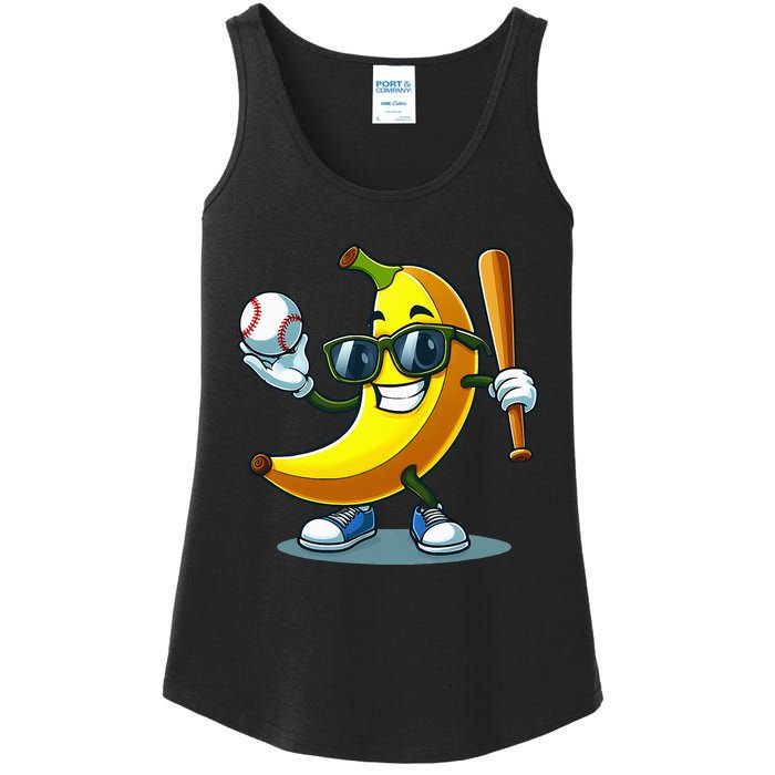 Banana Playing Baseball Fruit Lover Baseball Player Banana Ladies Essential Tank