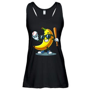 Banana Playing Baseball Fruit Lover Baseball Player Banana Ladies Essential Flowy Tank