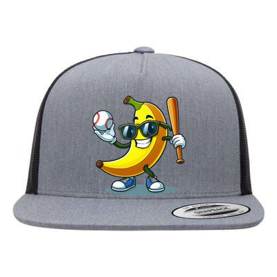 Banana Playing Baseball Fruit Lover Baseball Player Banana Flat Bill Trucker Hat