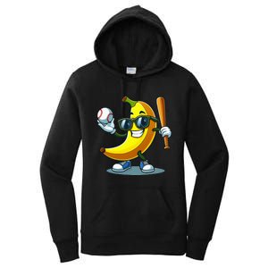 Banana Playing Baseball Fruit Lover Baseball Player Banana Women's Pullover Hoodie