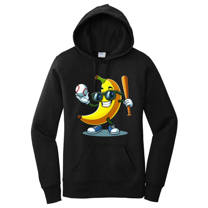 Banana Playing Baseball Fruit Lover Baseball Player Banana Women's Pullover Hoodie