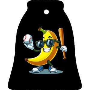 Banana Playing Baseball Fruit Lover Baseball Player Banana Ceramic Bell Ornament