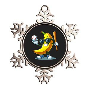 Banana Playing Baseball Fruit Lover Baseball Player Banana Metallic Star Ornament