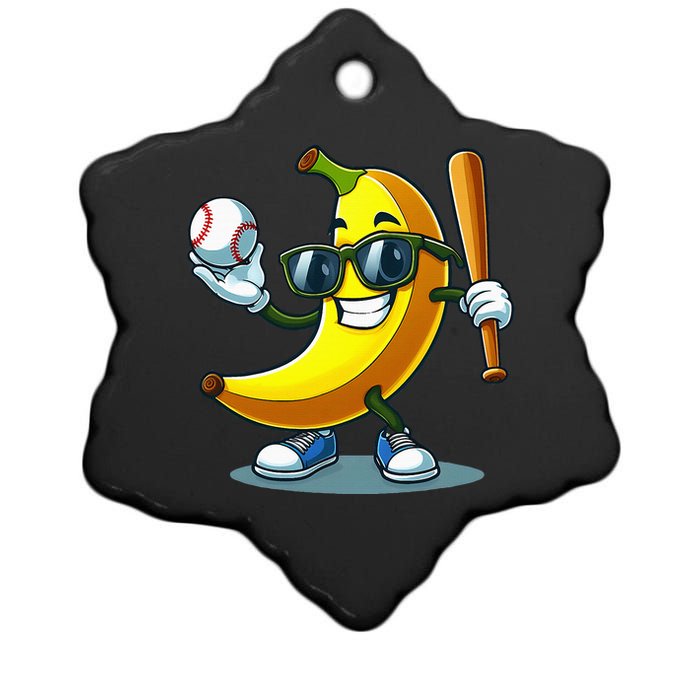 Banana Playing Baseball Fruit Lover Baseball Player Banana Ceramic Star Ornament