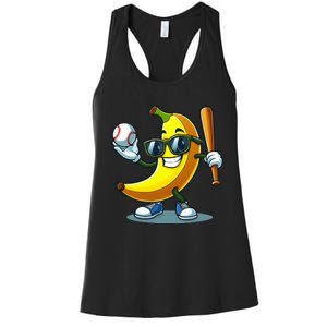 Banana Playing Baseball Fruit Lover Baseball Player Banana Women's Racerback Tank