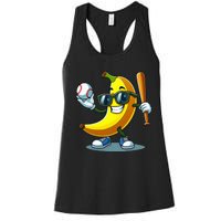 Banana Playing Baseball Fruit Lover Baseball Player Banana Women's Racerback Tank