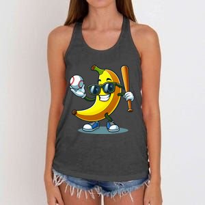 Banana Playing Baseball Fruit Lover Baseball Player Banana Women's Knotted Racerback Tank