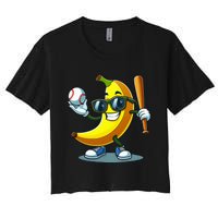 Banana Playing Baseball Fruit Lover Baseball Player Banana Women's Crop Top Tee