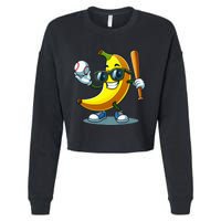 Banana Playing Baseball Fruit Lover Baseball Player Banana Cropped Pullover Crew