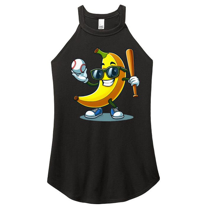 Banana Playing Baseball Fruit Lover Baseball Player Banana Women's Perfect Tri Rocker Tank