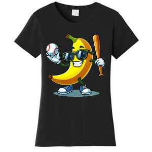 Banana Playing Baseball Fruit Lover Baseball Player Banana Women's T-Shirt