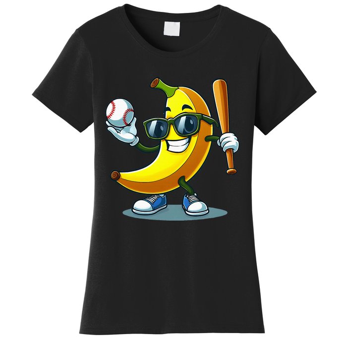 Banana Playing Baseball Fruit Lover Baseball Player Banana Women's T-Shirt