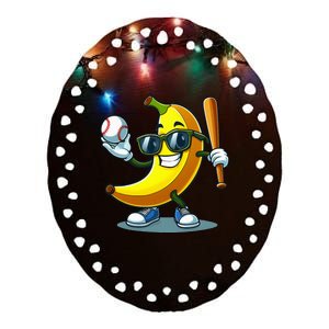 Banana Playing Baseball Fruit Lover Baseball Player Banana Ceramic Oval Ornament