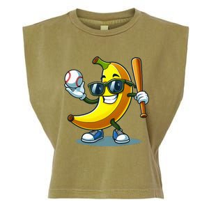 Banana Playing Baseball Fruit Lover Baseball Player Banana Garment-Dyed Women's Muscle Tee