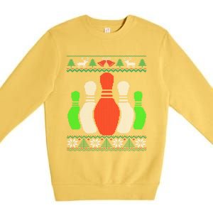 Bowling Pins Bowler Gift Bowling Team Ugly Christmas Gift Premium Crewneck Sweatshirt