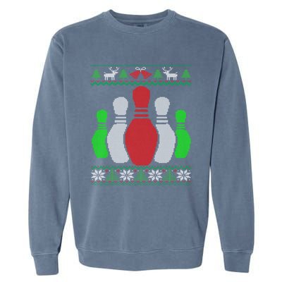 Bowling Pins Bowler Gift Bowling Team Ugly Christmas Gift Garment-Dyed Sweatshirt