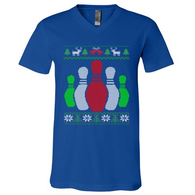 Bowling Pins Bowler Gift Bowling Team Ugly Christmas Gift V-Neck T-Shirt