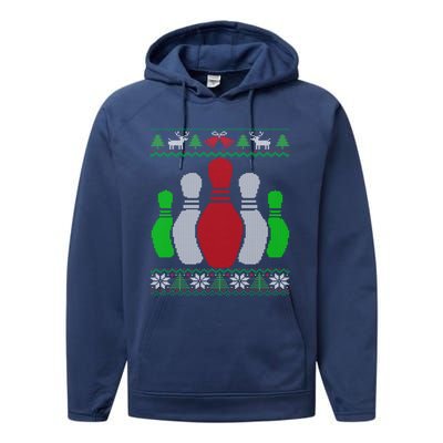 Bowling Pins Bowler Gift Bowling Team Ugly Christmas Gift Performance Fleece Hoodie