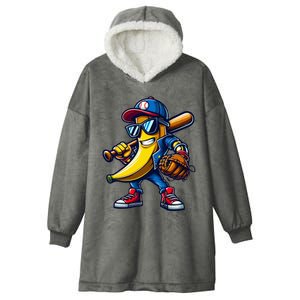 Banana Playing Baseball Fruit Lover Hooded Wearable Blanket