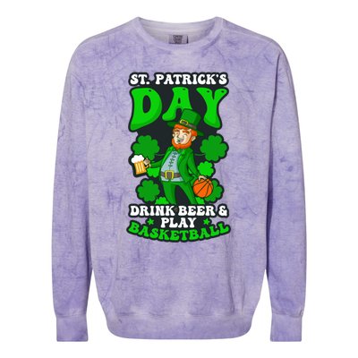 Beer Play Basketball Design St Patricks Basketball Gift Colorblast Crewneck Sweatshirt