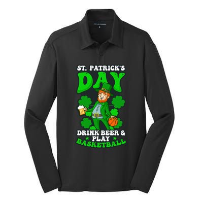 Beer Play Basketball Design St Patricks Basketball Gift Silk Touch Performance Long Sleeve Polo