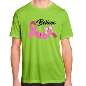 Believe Pink Butterfly Ribbon Breast Cancer Adult ChromaSoft Performance T-Shirt