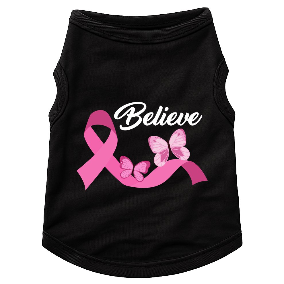 Believe Pink Butterfly Ribbon Breast Cancer Doggie Tank