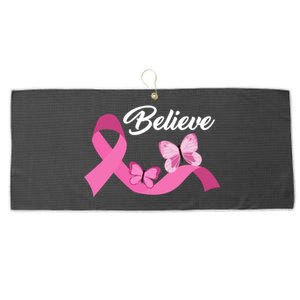 Believe Pink Butterfly Ribbon Breast Cancer Large Microfiber Waffle Golf Towel