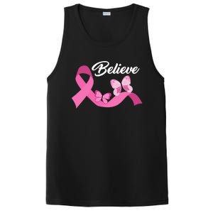 Believe Pink Butterfly Ribbon Breast Cancer PosiCharge Competitor Tank