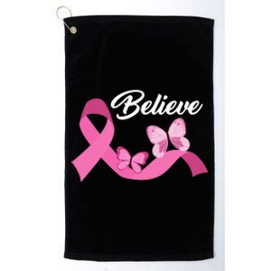 Believe Pink Butterfly Ribbon Breast Cancer Platinum Collection Golf Towel