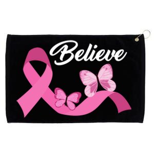 Believe Pink Butterfly Ribbon Breast Cancer Grommeted Golf Towel