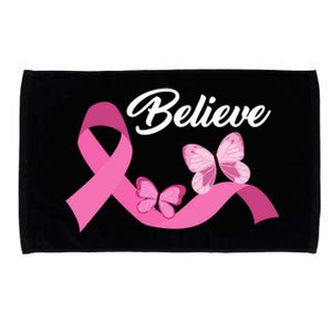 Believe Pink Butterfly Ribbon Breast Cancer Microfiber Hand Towel