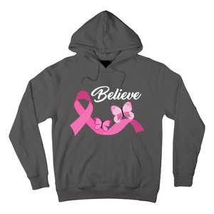 Believe Pink Butterfly Ribbon Breast Cancer Hoodie