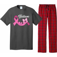 Believe Pink Butterfly Ribbon Breast Cancer Pajama Set