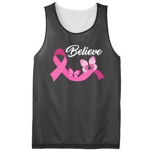 Believe Pink Butterfly Ribbon Breast Cancer Mesh Reversible Basketball Jersey Tank