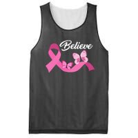 Believe Pink Butterfly Ribbon Breast Cancer Mesh Reversible Basketball Jersey Tank